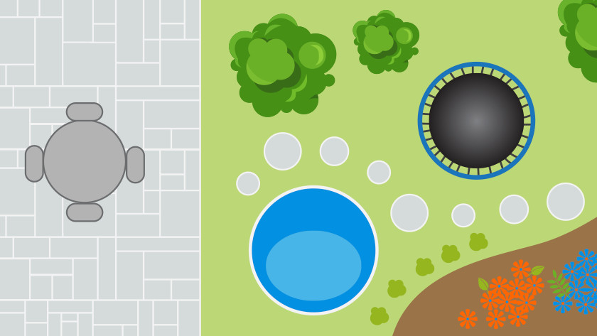 Afbeelding voor rond-rechthoekig: trampoline tuin rond